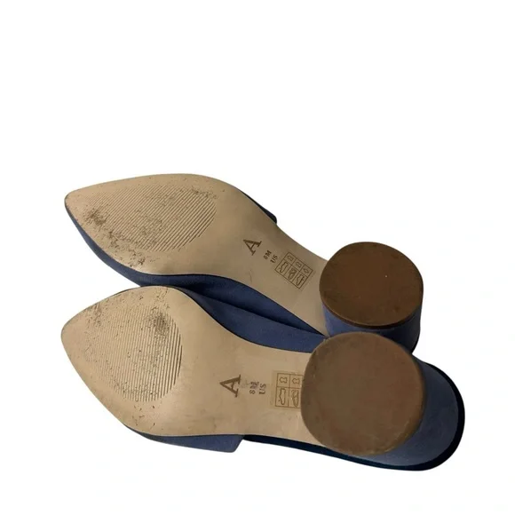 Anthropologie women’s mules blue asymmetrical suede block heels size US 8 M - Picture 12 of 12